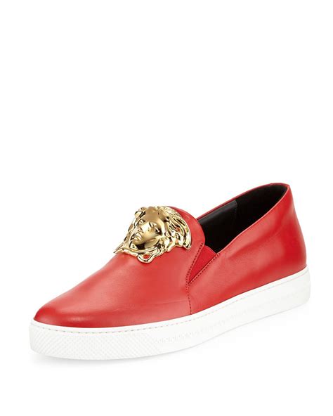 versace slip-on sneaker with gold medusa head red|Versace Slip.